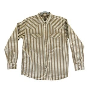 Blue Ranchwear Shirt Men's‎ Size Large Tan Brown Striped Western Pearl Snap